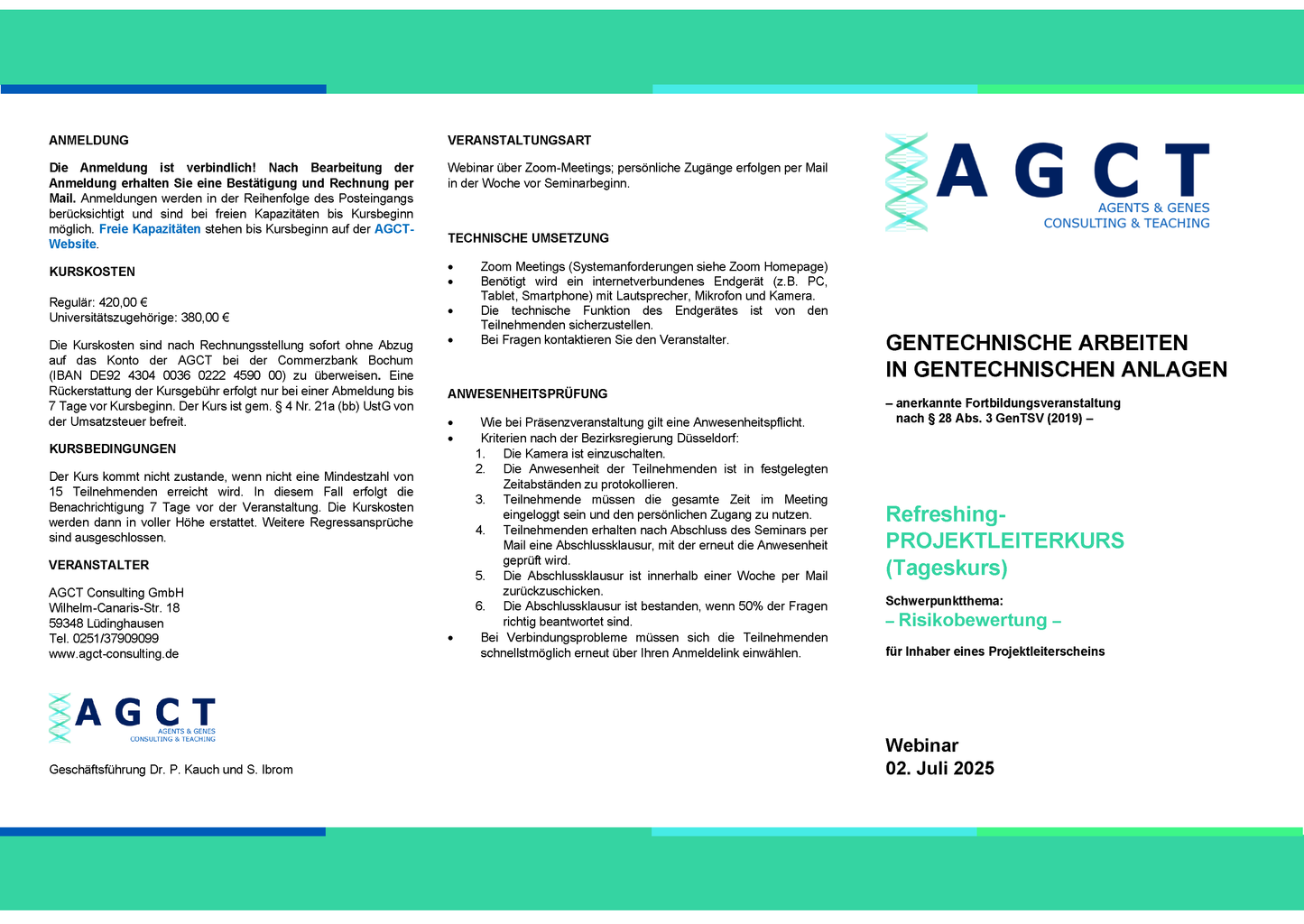 Mi. 02. Juli 2025 - AGCT Refreshing-Projektleiterkurs (Tageskurs)