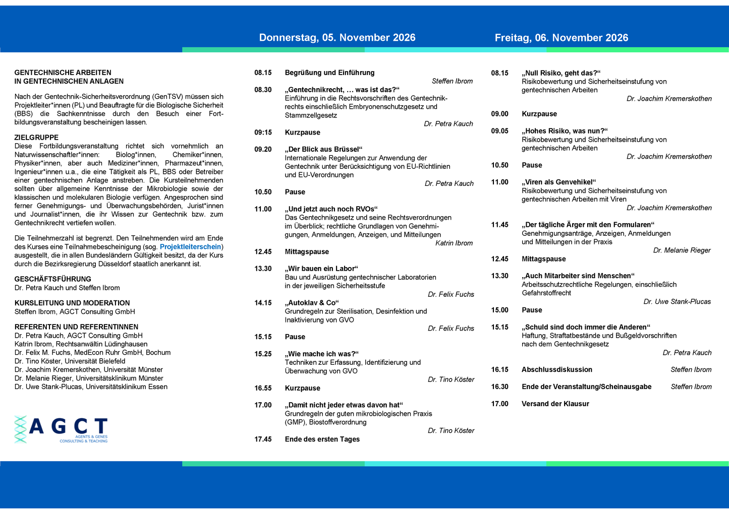 Do./Fr. 05./06. November 2026 - AGCT Projektleiterkurs (2-Tageskurs)