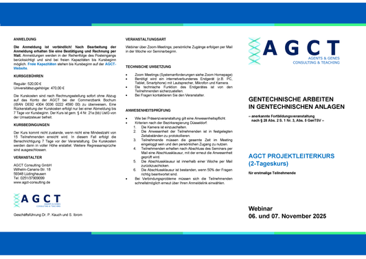 Do./Fr. 06./07. November 2025 - AGCT Projektleiterkurs (2-Tageskurs)