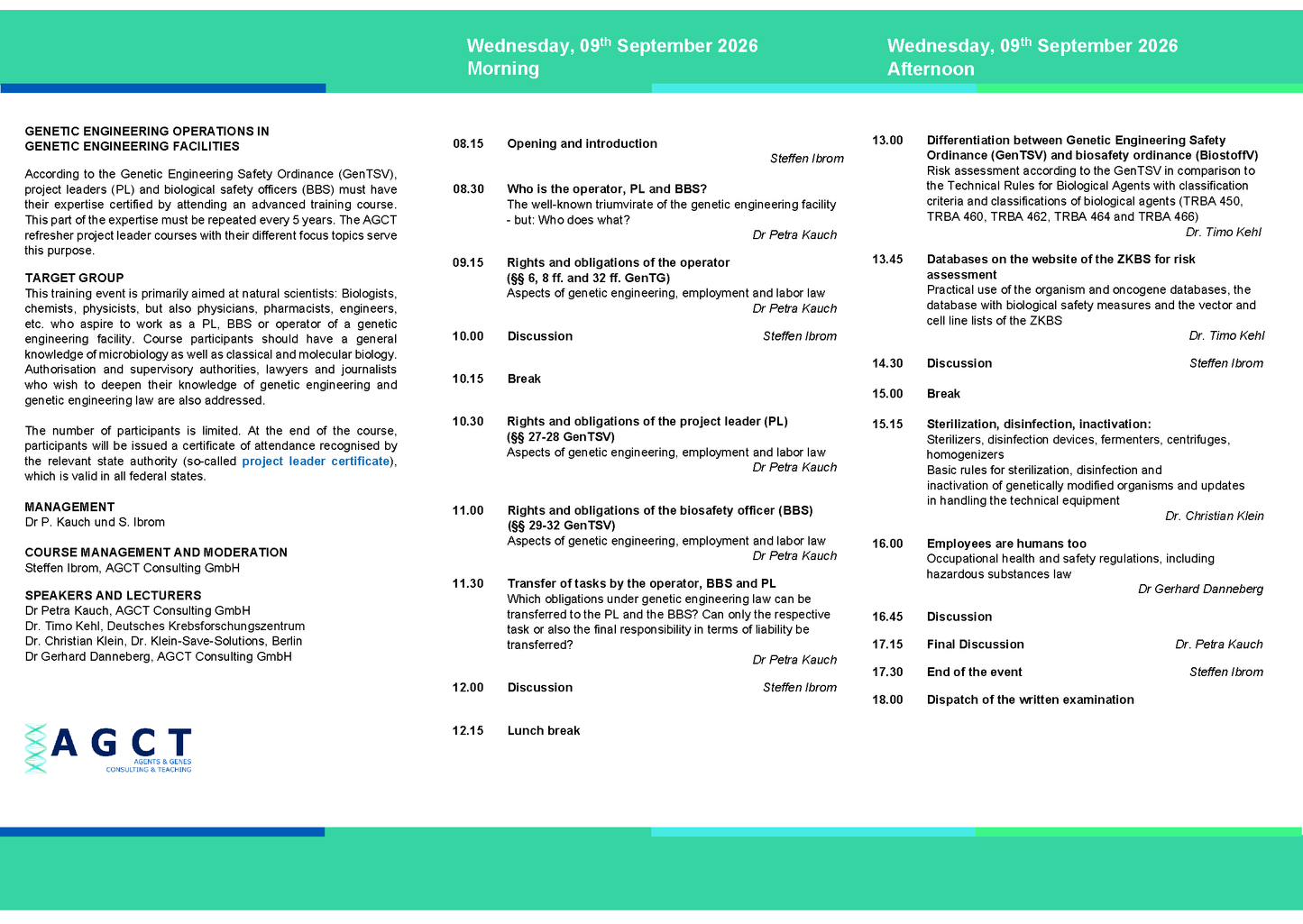 Mi. 09. September 2026 - AGCT Refreshing-Projektleiterkurs (Tageskurs)