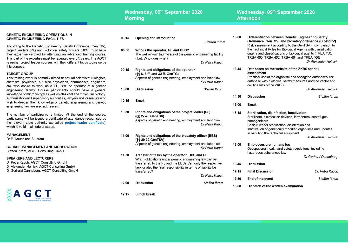Mi. 09. September 2026 - AGCT Refreshing-Projektleiterkurs (Tageskurs)