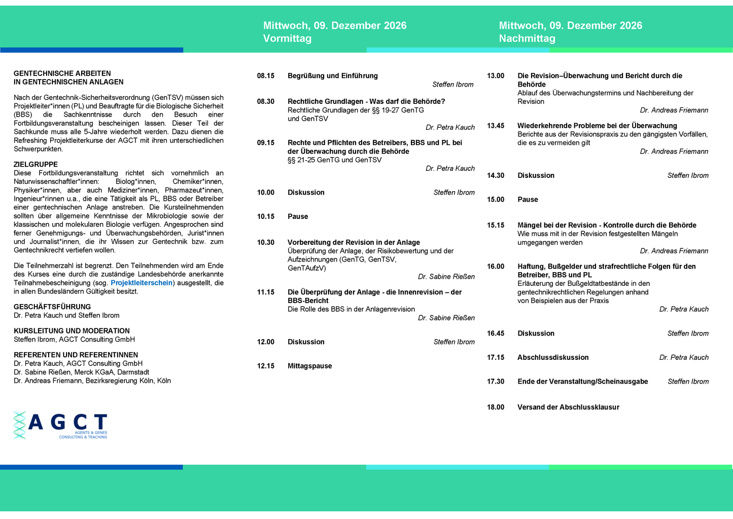 Mi. 09. Dezember 2026 - AGCT Refreshing-Projektleiterkurs (Tageskurs)