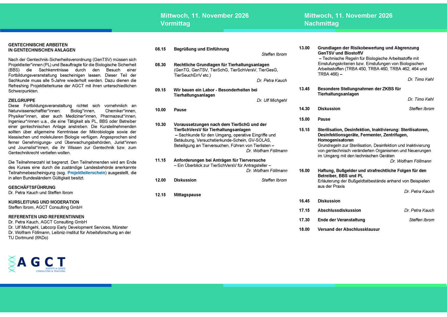 Mi. 11. November 2026 - AGCT Refreshing-Projektleiterkurs (Tageskurs)