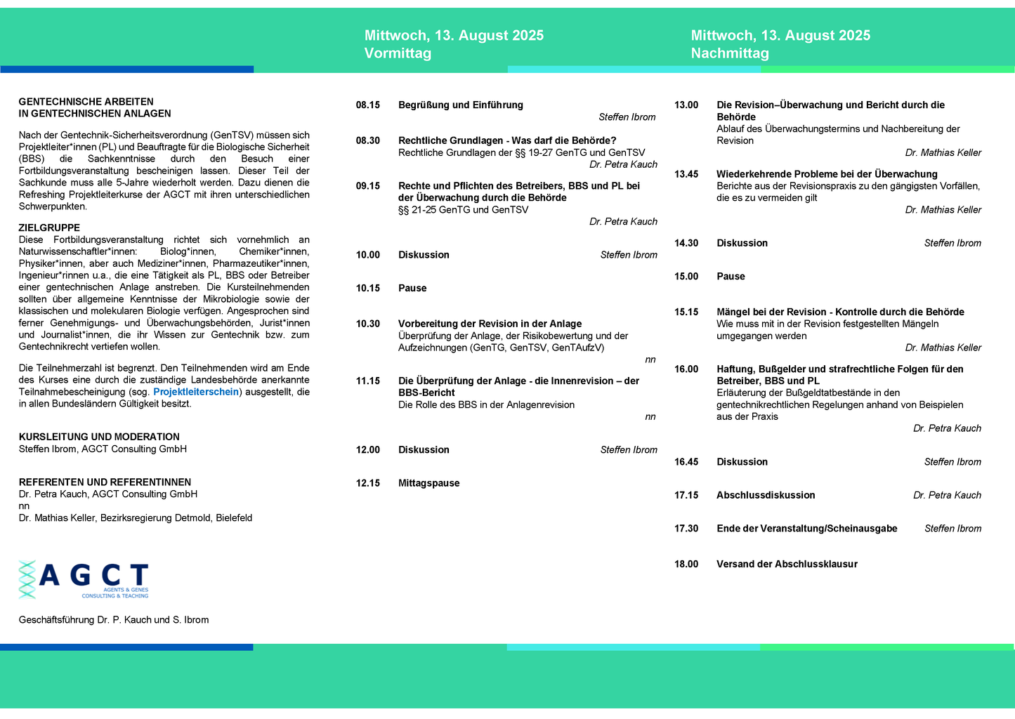 Mi. 13. August 2025 - AGCT Refreshing-Projektleiterkurs (Tageskurs)