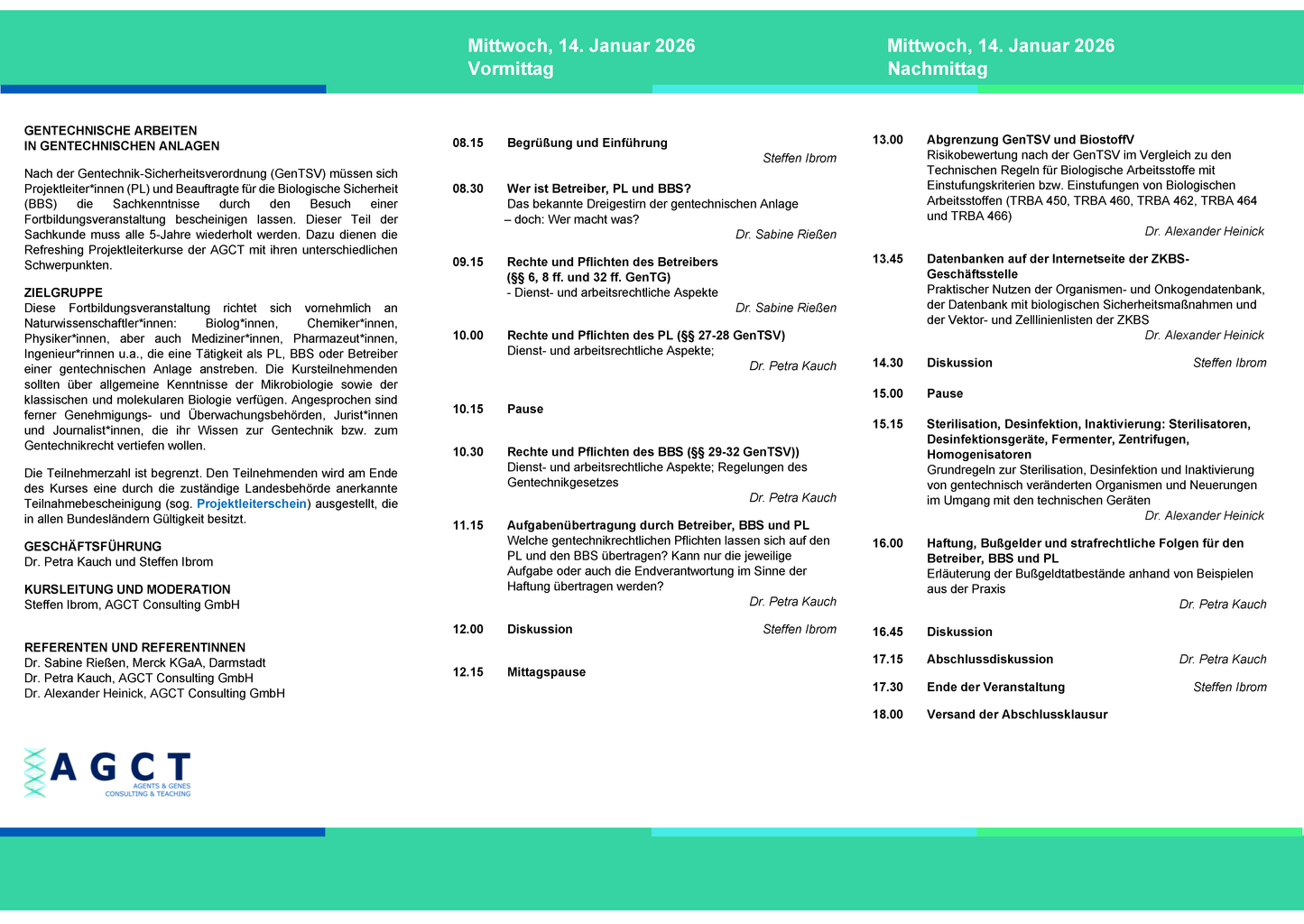 Mi. 14. Januar 2026 - AGCT Refreshing-Projektleiterkurs (Tageskurs)
