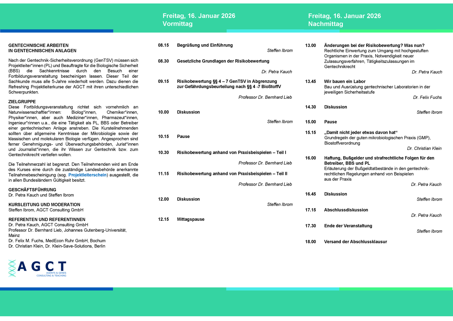Fr. 16. Januar 2026 - AGCT Refreshing-Projektleiterkurs (Tageskurs)