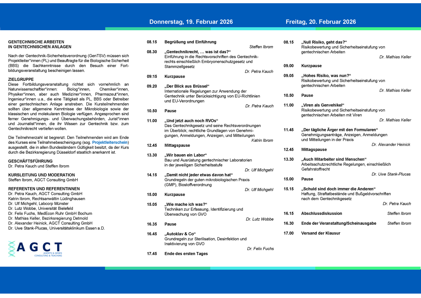 Do./Fr. 19./20. Februar 2026 - AGCT Projektleiterkurs (2-Tageskurs)