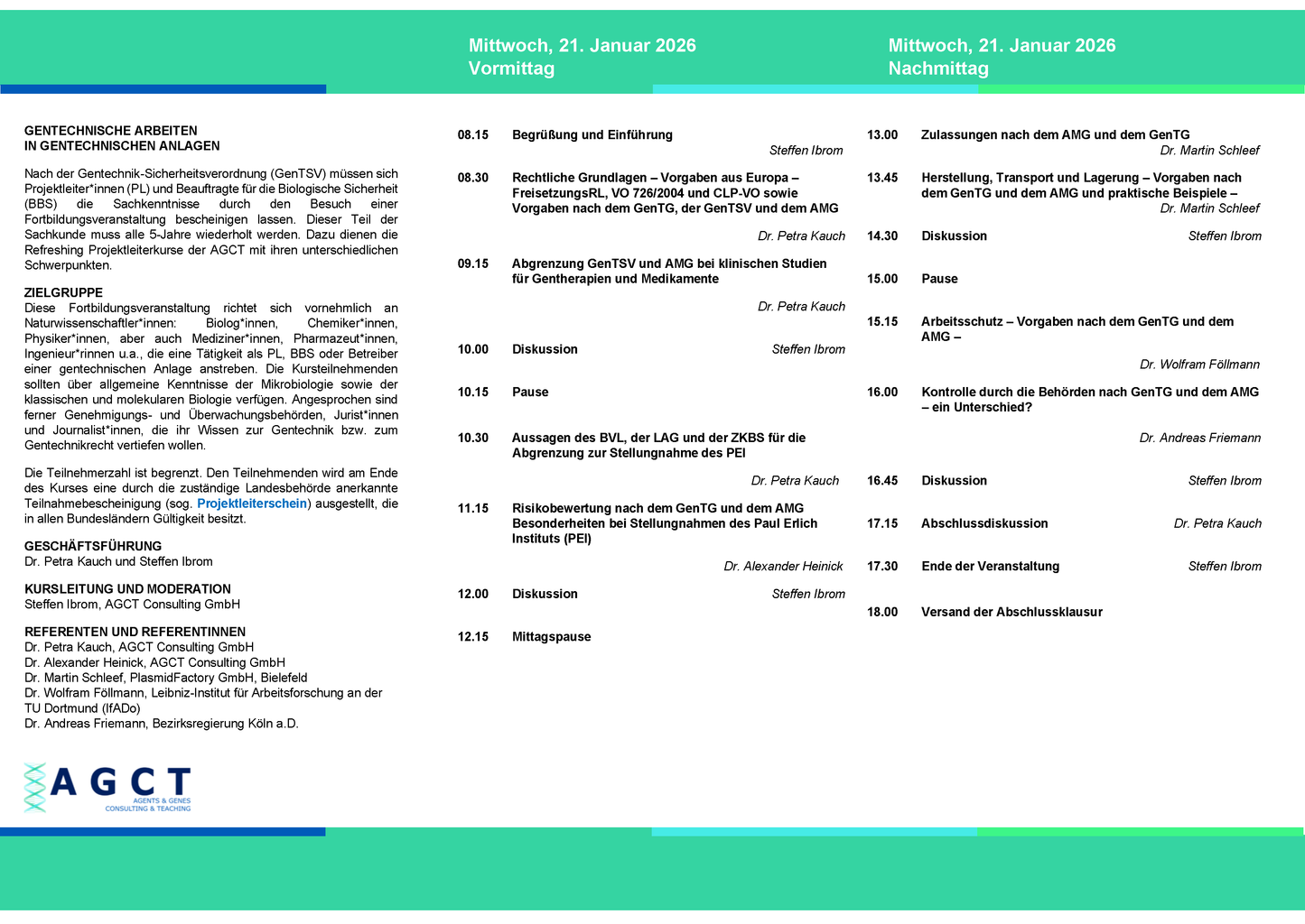 Mi. 21. Januar 2026 - AGCT Refreshing-Projektleiterkurs (Tageskurs)