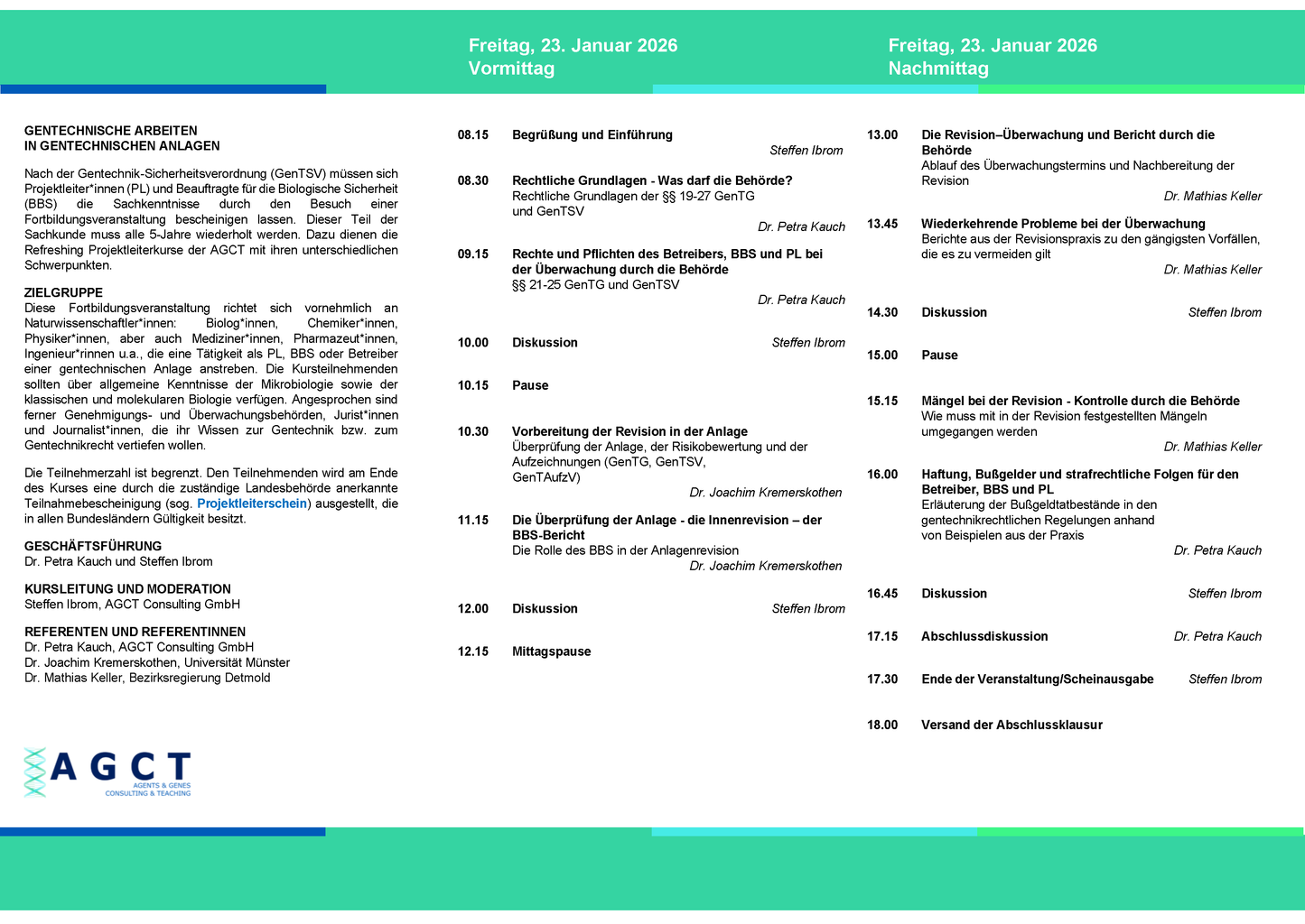 Fr. 23. Januar 2026 - AGCT Refreshing-Projektleiterkurs (Tageskurs)