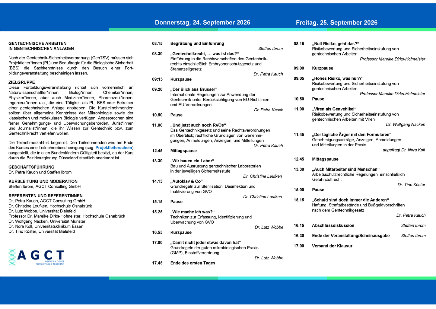 Do./Fr. 24./25. September 2026 - AGCT Projektleiterkurs (2-Tageskurs)