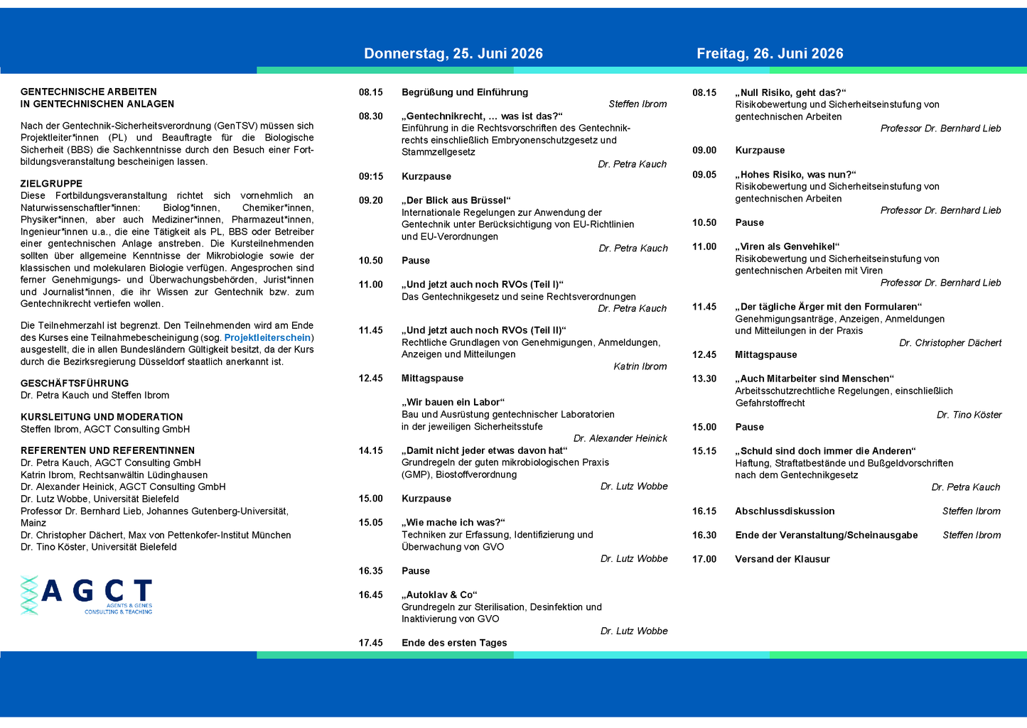Do./Fr. 25./26. Juni 2026 - AGCT Projektleiterkurs (2-Tageskurs)
