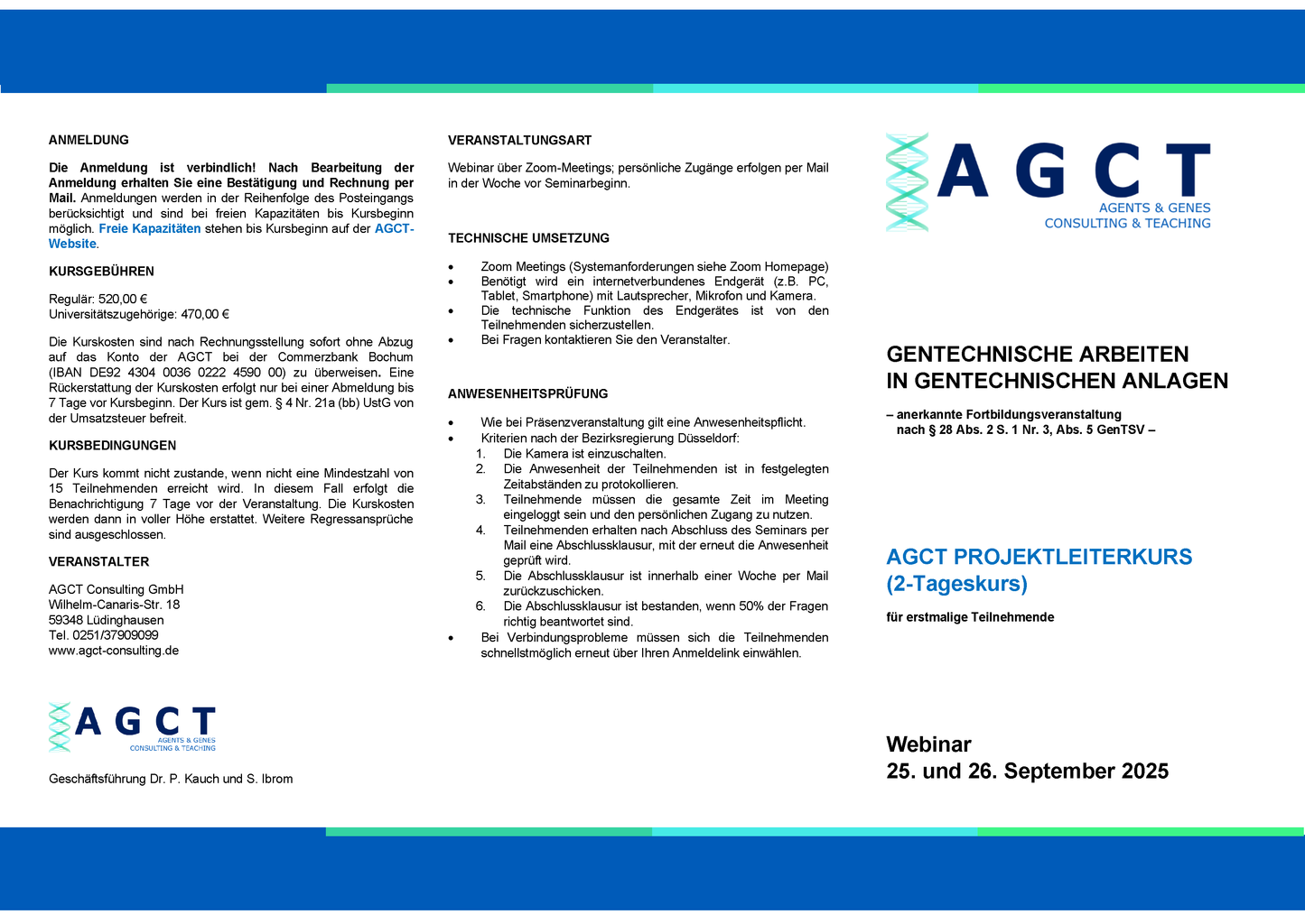 Thu/Fri 25/26 September 2025 - AGCT Project Manager Course (2-day course)