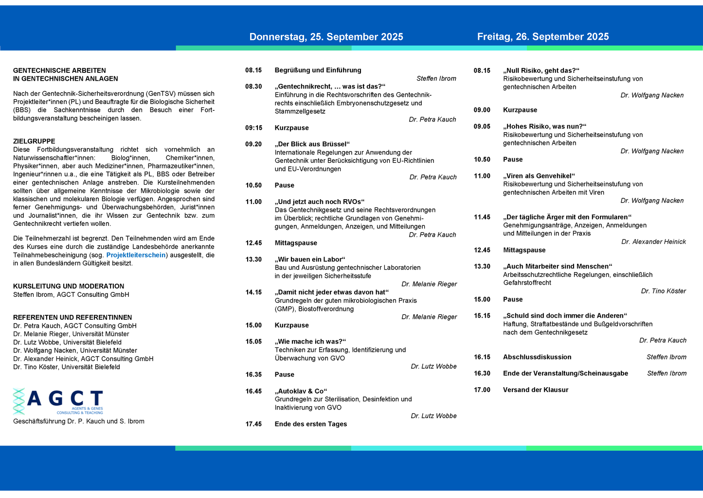 Thu/Fri 25/26 September 2025 - AGCT Project Manager Course (2-day course)
