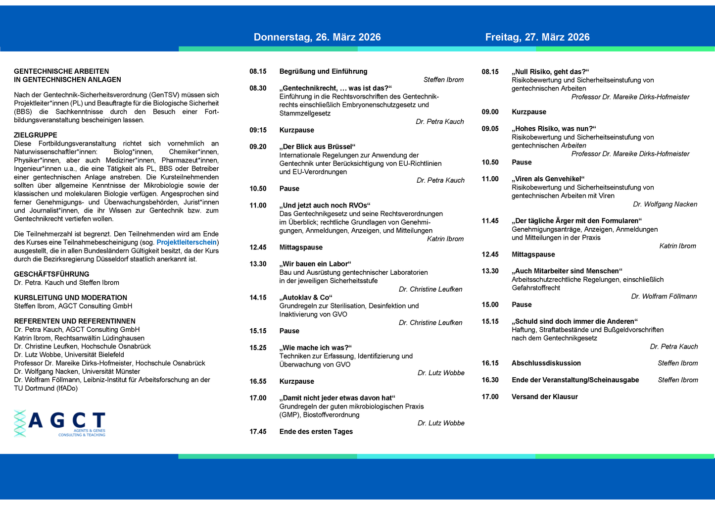 Do./Fr. 26./27. März 2026 - AGCT Projektleiterkurs (2-Tageskurs)