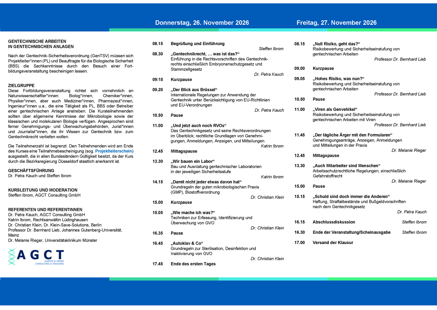Do./Fr. 26./27. November 2026 - AGCT Projektleiterkurs (2-Tageskurs)