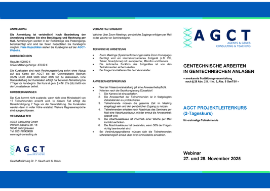 Do./Fr. 27./28. November 2025 - AGCT Projektleiterkurs (2-Tageskurs)