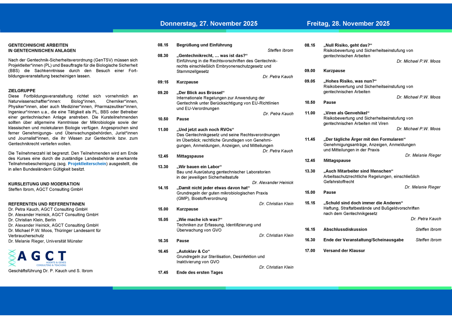 Thu/Fri 27/28 November 2025 - AGCT Project Manager Course (2-day course)