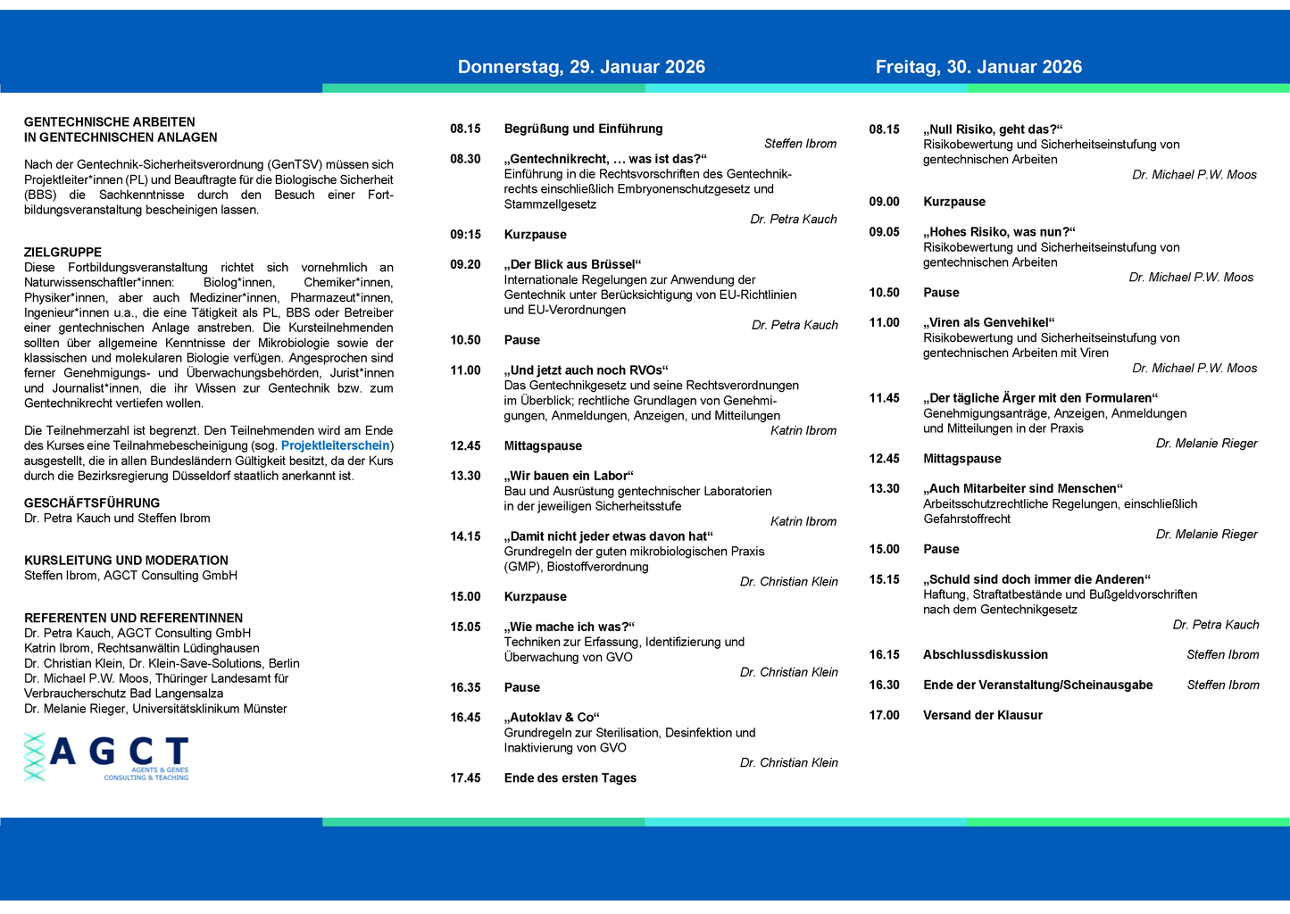 Do./Fr. 29./30. Januar 2026 - AGCT Projektleiterkurs (2-Tageskurs)