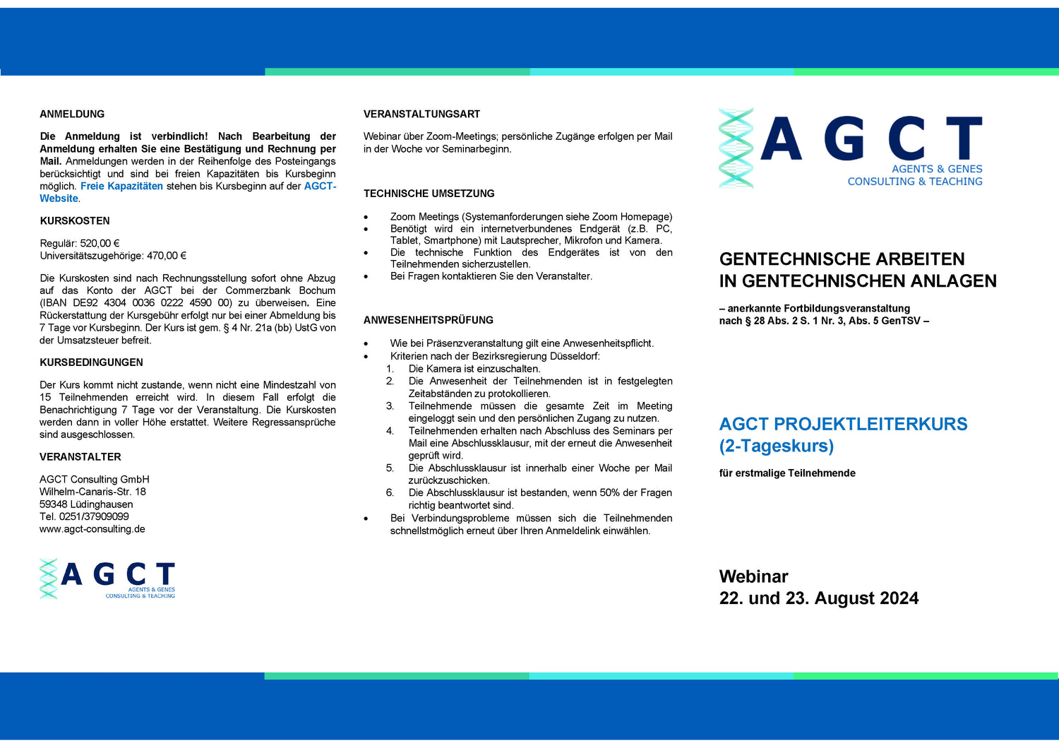 AGCT Projektleiterkurse (2-Tageskurse)