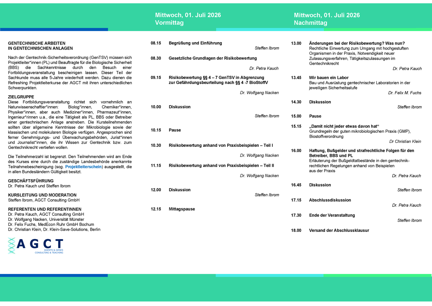 Mi. 01. Juli 2026 - AGCT Refreshing-Projektleiterkurs (Tageskurs)
