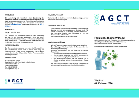Mi. 04. Februar 2026 - AGCT Fachkundekurs nach BioStoffV - Modul I