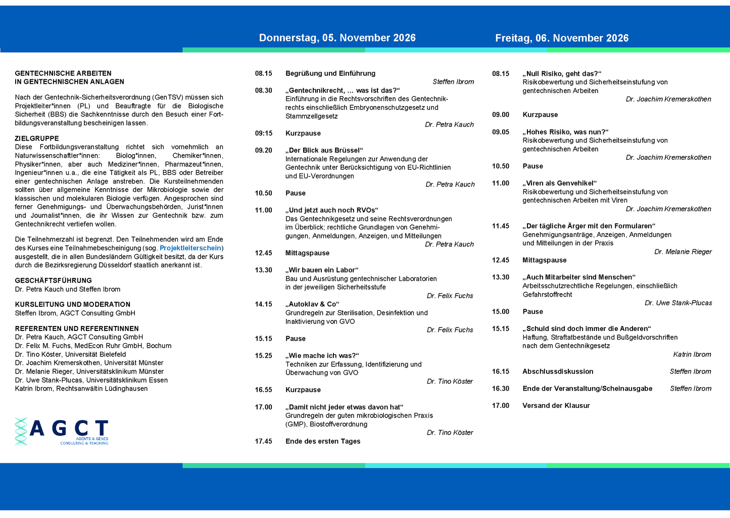 Thu/Fri 05/06 November 2026 - AGCT Project Manager Course (2-day course)