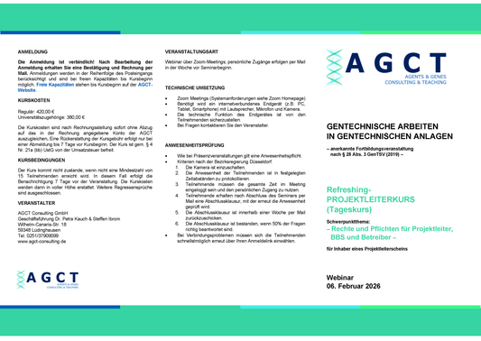 Fr. 06. Februar 2026 - AGCT Refreshing-Projektleiterkurs (Tageskurs)