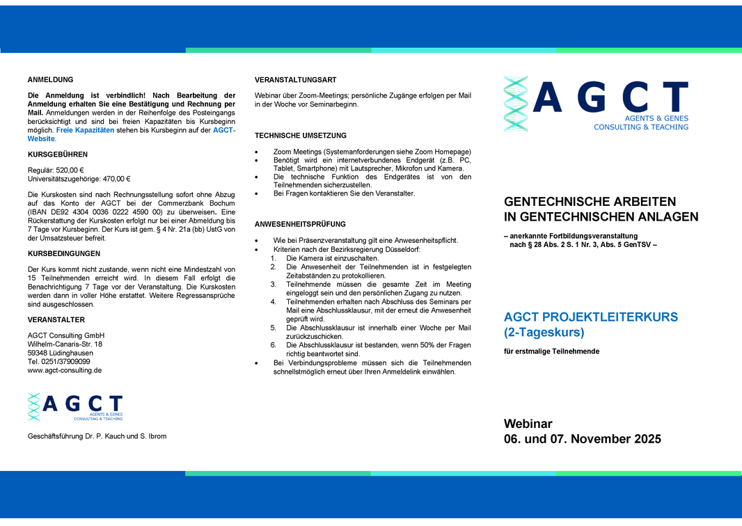 AGCT Projektleiterkurse (2-Tageskurse) – AGCT Consulting GmbH