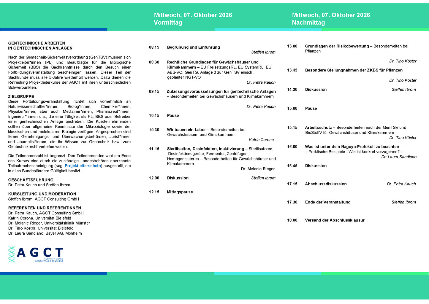 Mi. 07. Oktober 2026 - AGCT Refreshing-Projektleiterkurs (Tageskurs)