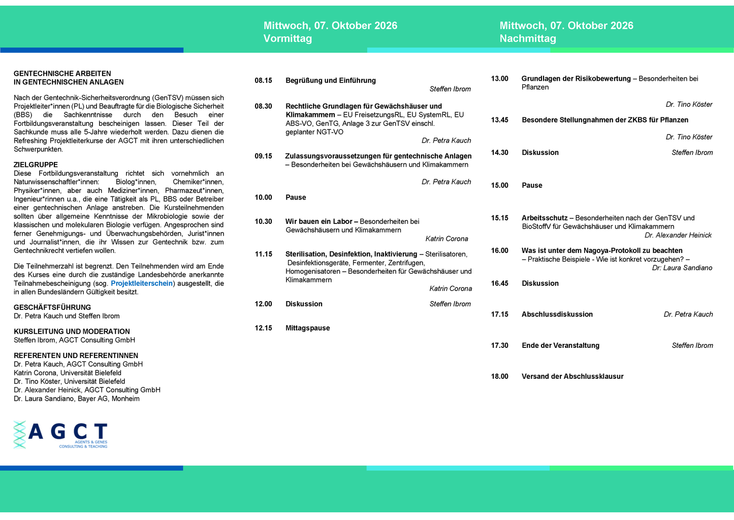 Mi. 07. Oktober 2026 - AGCT Refreshing-Projektleiterkurs (Tageskurs)