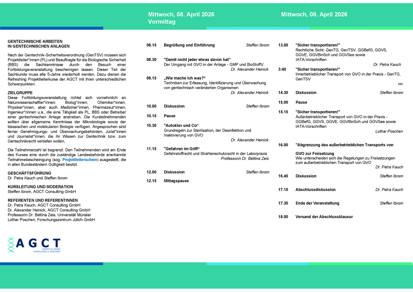 Mi. 08. April 2026 - AGCT Refreshing-Projektleiterkurs (Tageskurs)