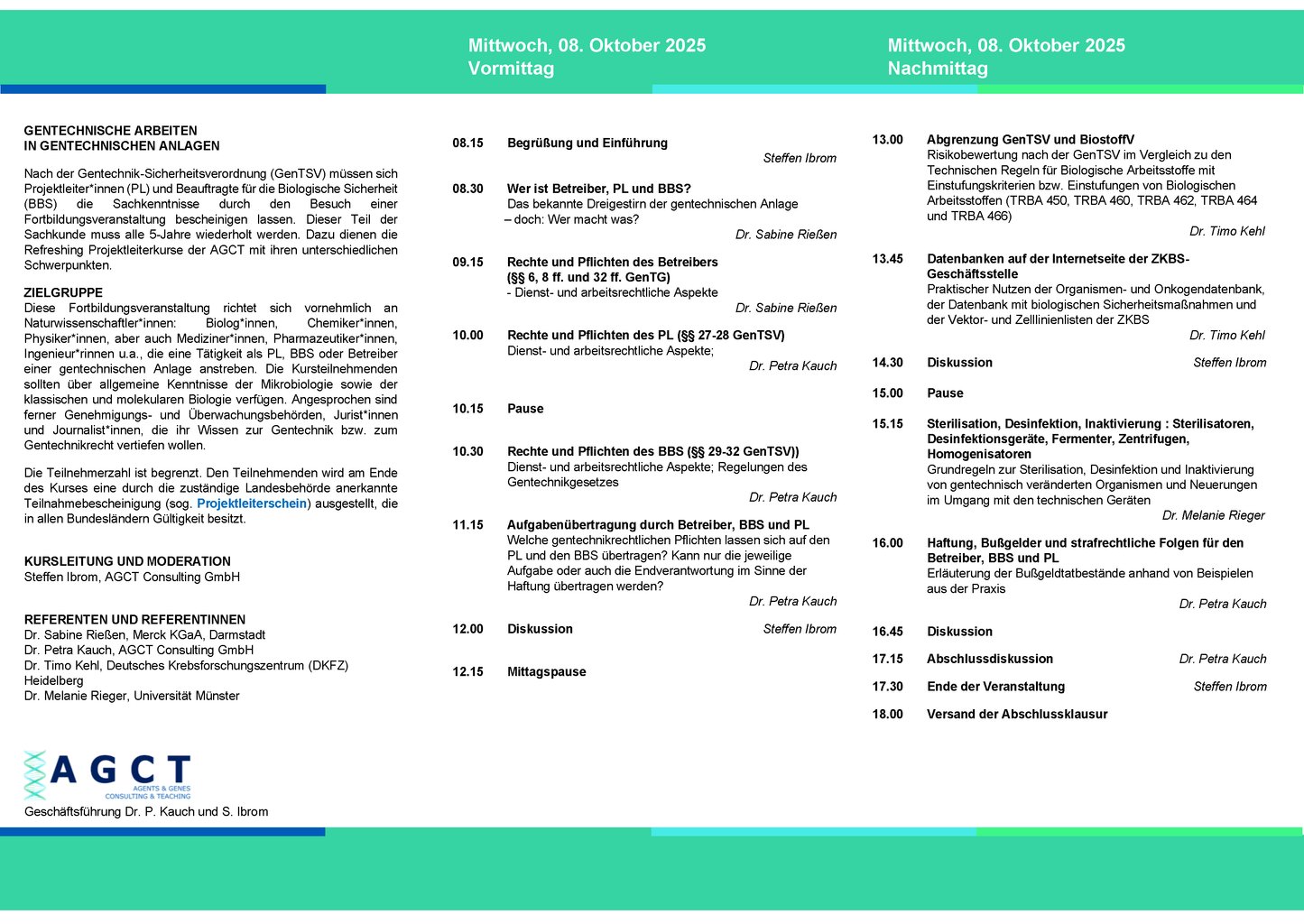 Mi. 08. Oktober 2025 - AGCT Refreshing-Projektleiterkurs (Tageskurs)
