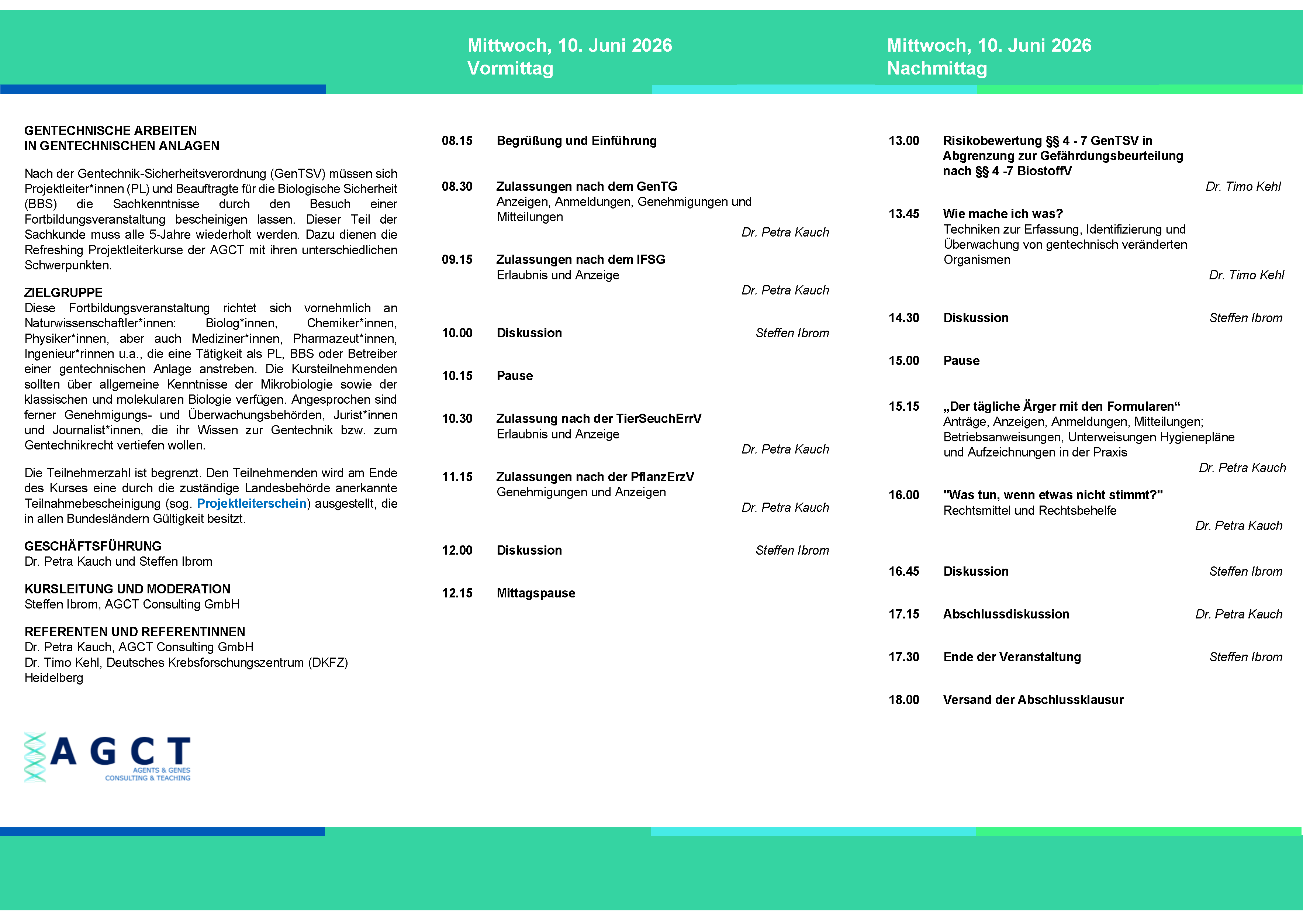 AGCT Refreshing-Projektleiterkurse (Tageskurse) – AGCT Consulting GmbH