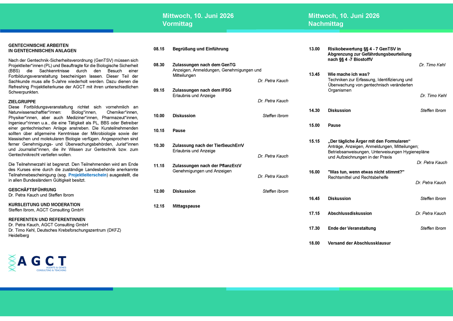 Mi. 10. Juni 2026 - AGCT Refreshing-Projektleiterkurs (Tageskurs)