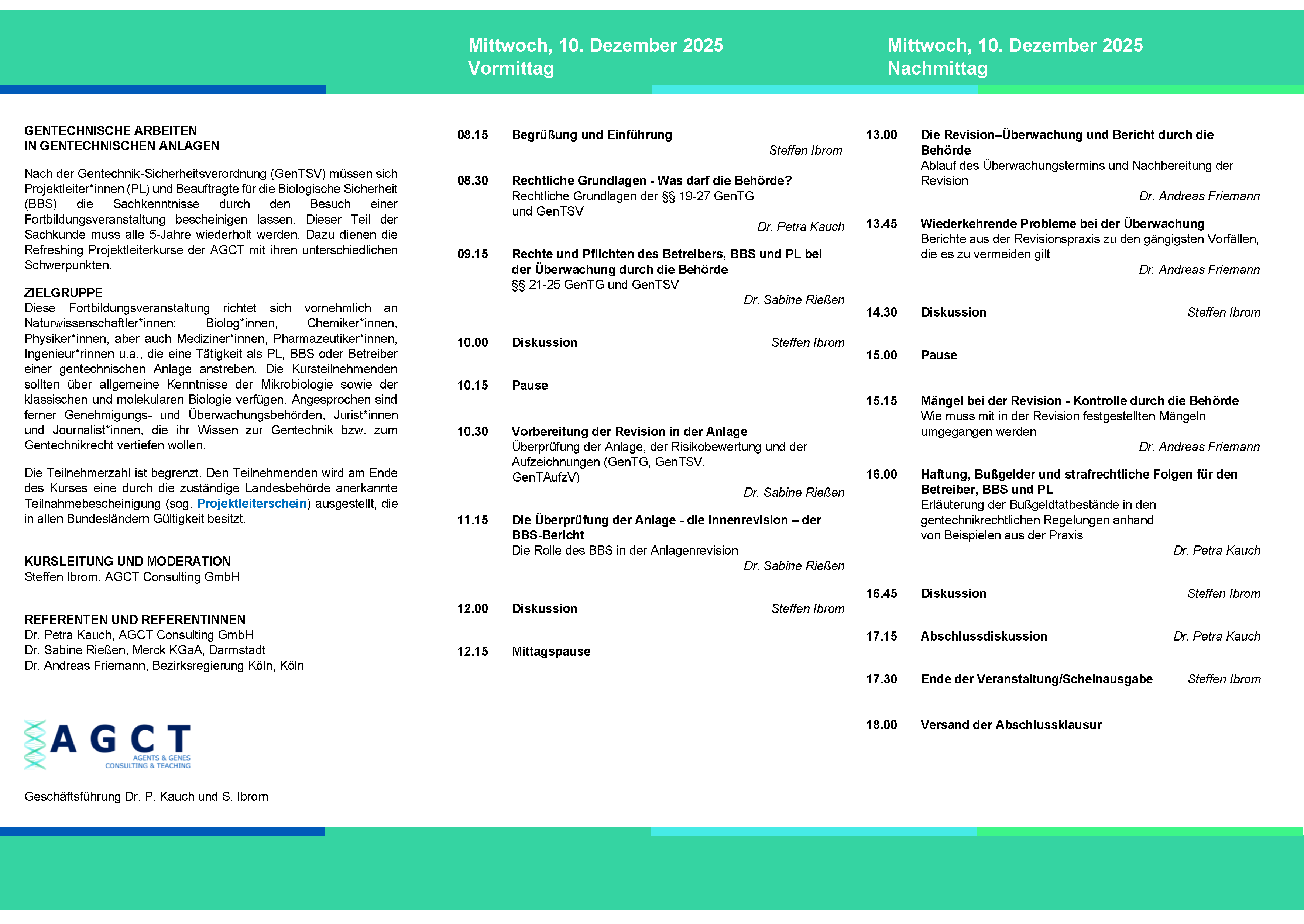 AGCT Refreshing-Projektleiterkurse (Tageskurse) – AGCT Consulting GmbH