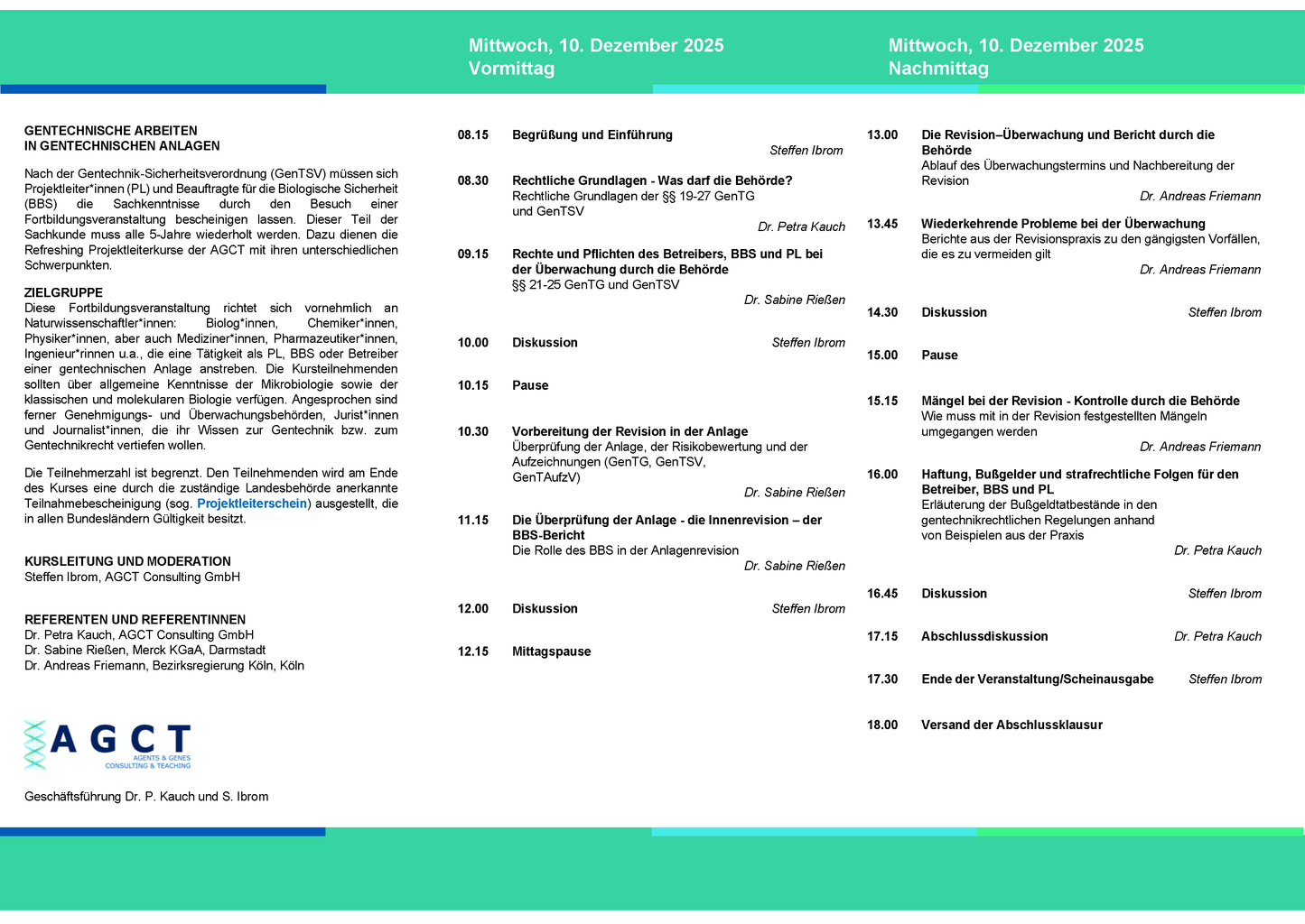 Mi. 10. Dezember 2025 - AGCT Refreshing-Projektleiterkurs (Tageskurs)