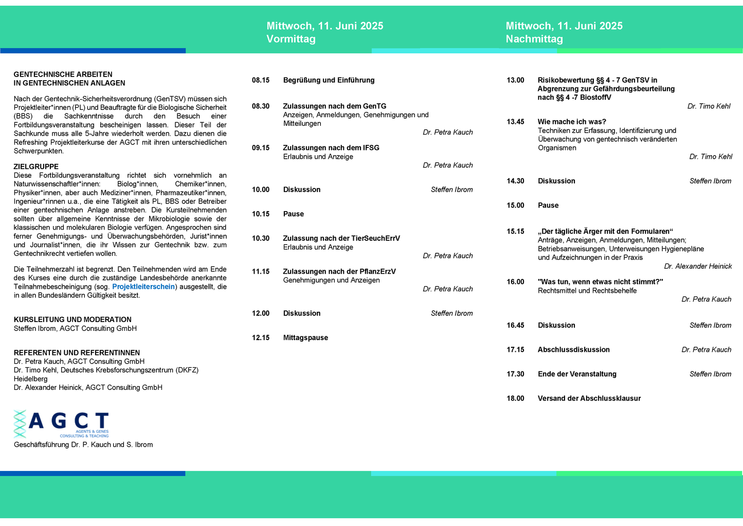 Mi. 11. Juni 2025 - AGCT Refreshing-Projektleiterkurs (Tageskurs)