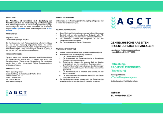 Mi. 11. November 2026 - AGCT Refreshing-Projektleiterkurs (Tageskurs)