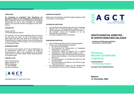 Mi. 12. November 2025 - AGCT Refreshing-Projektleiterkurs (Tageskurs)