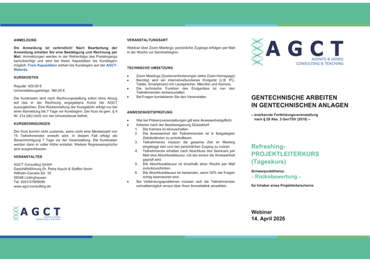 Di. 14. April 2026 - AGCT Refreshing-Projektleiterkurs (Tageskurs)