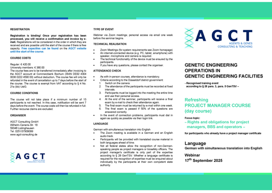 Mi. 17. September 2025 - AGCT Refreshing-Projektleiterkurs (Tageskurs)