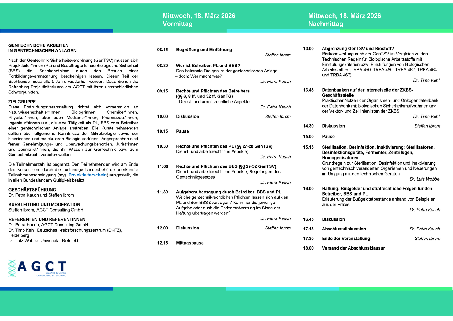 Mi. 18. März 2026 - AGCT Refreshing-Projektleiterkurs (Tageskurs)