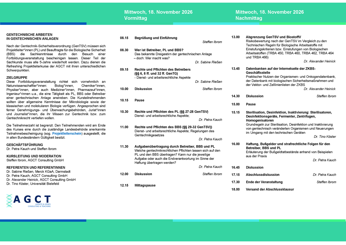 Mi. 18. November 2026 - AGCT Refreshing-Projektleiterkurs (Tageskurs)