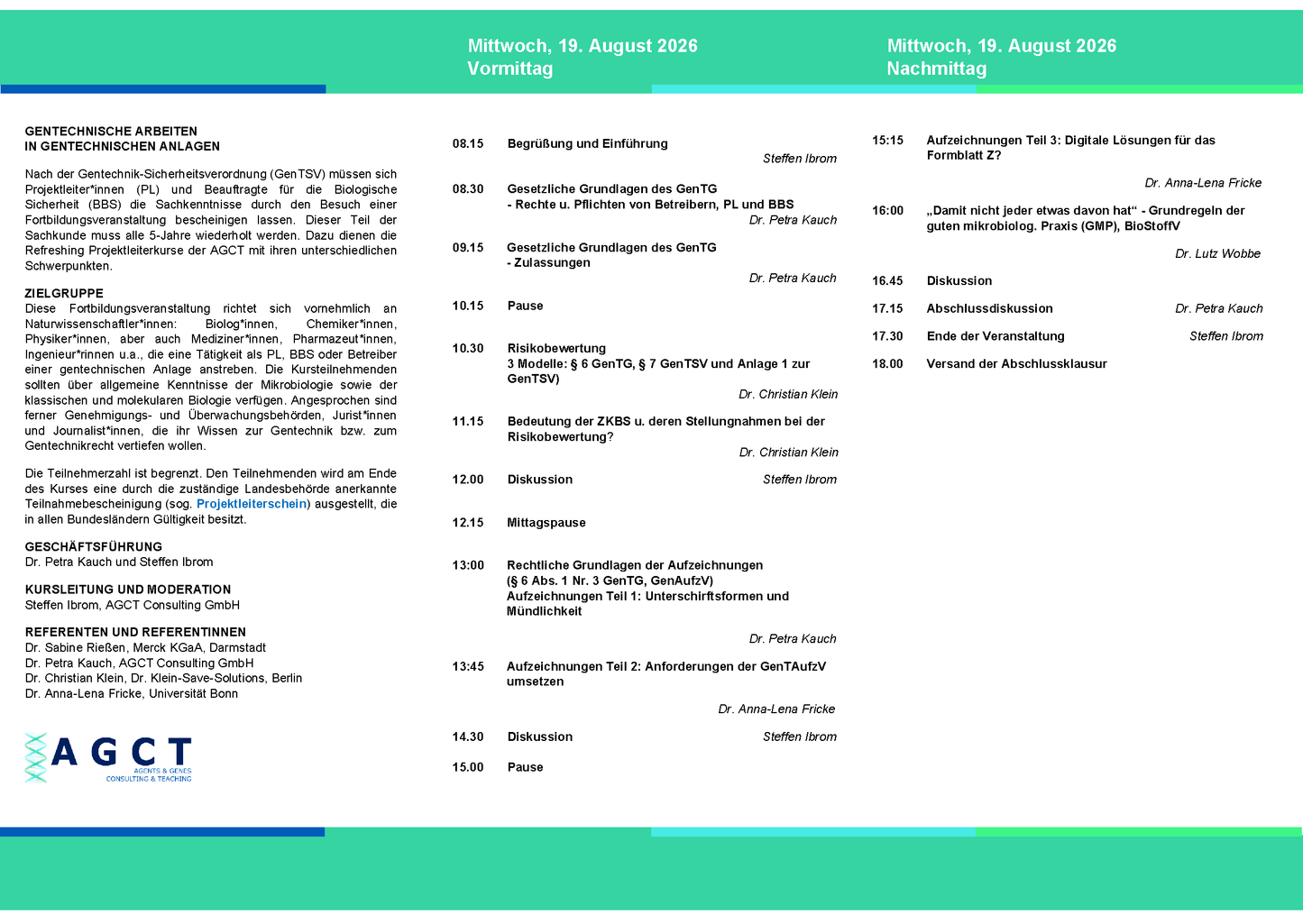 Wed. 19 August 2026 - AGCT Refresher Project Manager Course (Day Course)