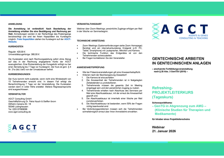 AGCT Refreshing-Projektleiterkurse (Tageskurse) – AGCT Consulting GmbH