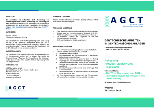 Mi. 21. Januar 2026 - AGCT Refreshing-Projektleiterkurs (Tageskurs)