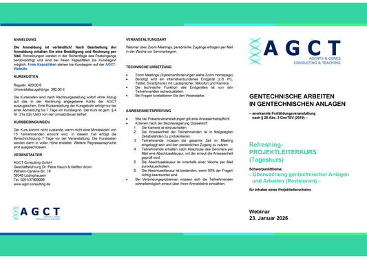 Fr. 23. Januar 2026 - AGCT Refreshing-Projektleiterkurs (Tageskurs)