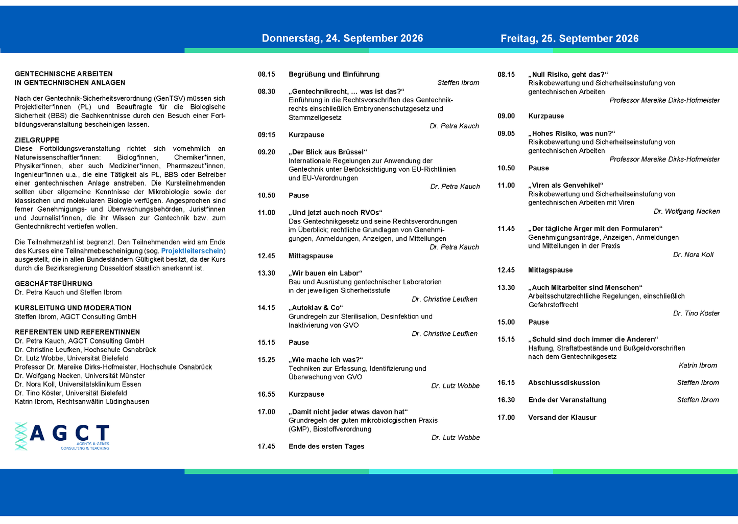 Thu/Fri 24/25 September 2026 - AGCT Project Manager Course (2-day course)