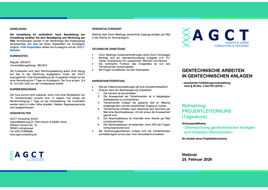 Mi. 25. Februar 2026 - AGCT Refreshing-Projektleiterkurs (Tageskurs)