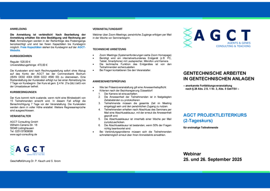 Do./Fr. 25./26. September 2025 - AGCT Projektleiterkurs (2-Tageskurs)